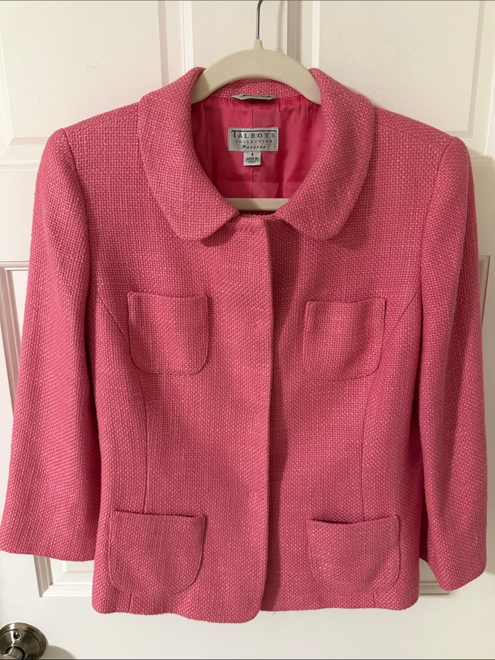 Vintage Talbots Collection Pink Tweed Jacket Made in Italy Retro Size 8 petite